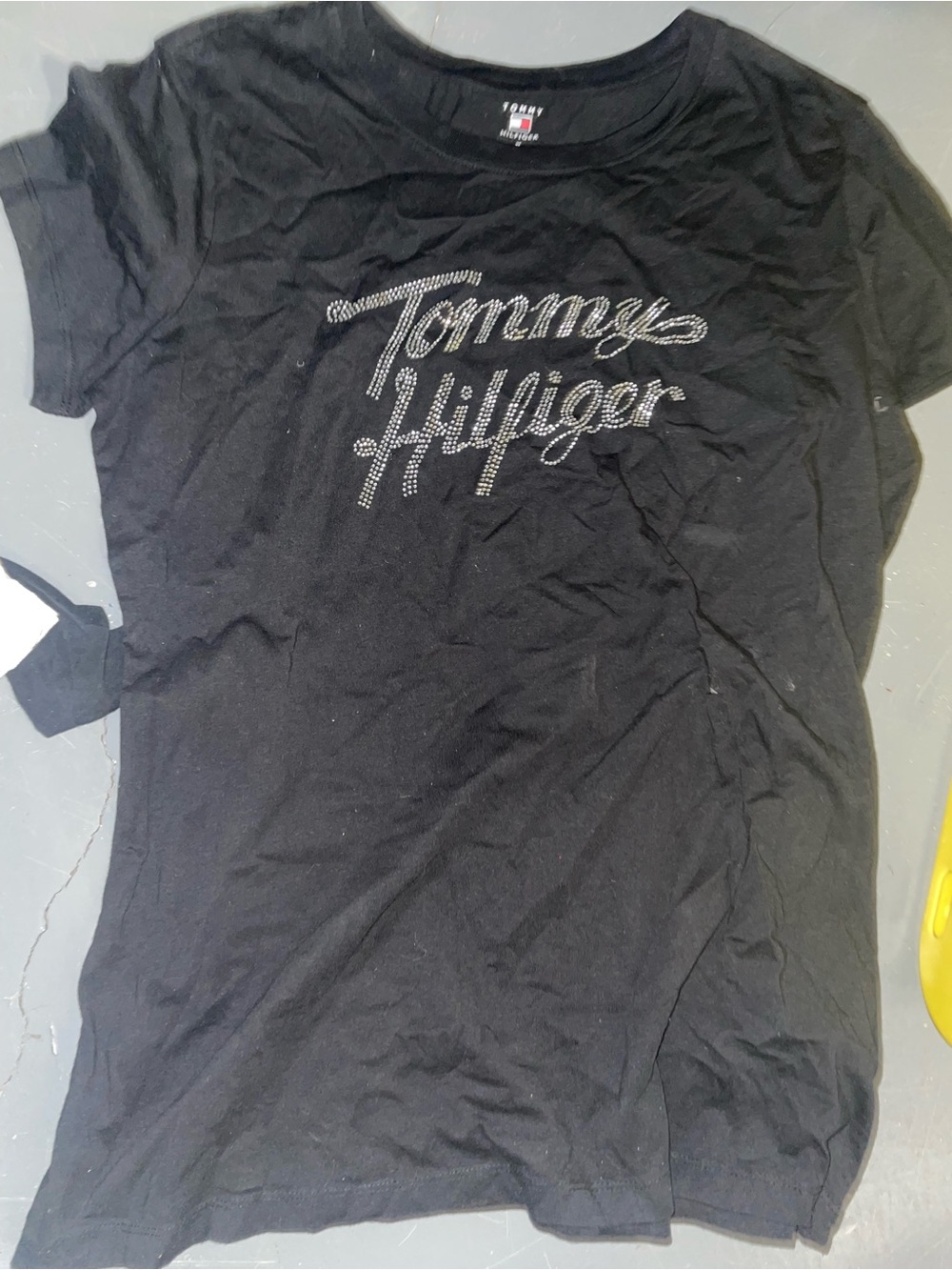 NWT Tommy Hilfiger Black Tee short sleeve with rhinestone logo Womens XL